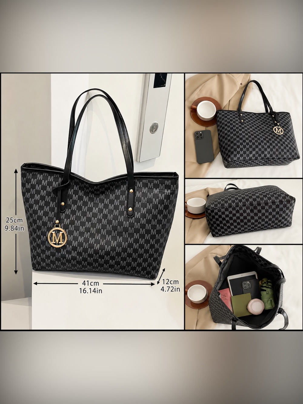 🖤🆕🖤Stylish Monogram Tote Bag - Black